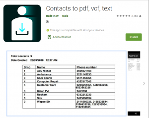 Contacts to pdf vcf text உங்கள் போன் நம்பர்களை பத்திரப்படுத்த ஒரு சிறந்த app